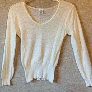 Cream Long Sleeve Knit Sweater vintage Sears hearts scalloped neckline Medium